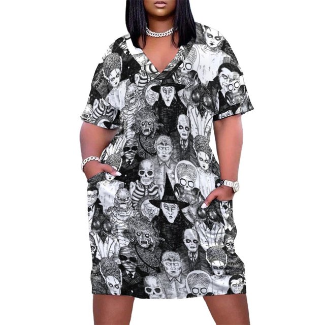 Vestido de bolsillo suelto de Horror s Tendencia de ropa de mujer 2025 Vestidos para mujer Ropa de verano para mujer Vestidos de mujer