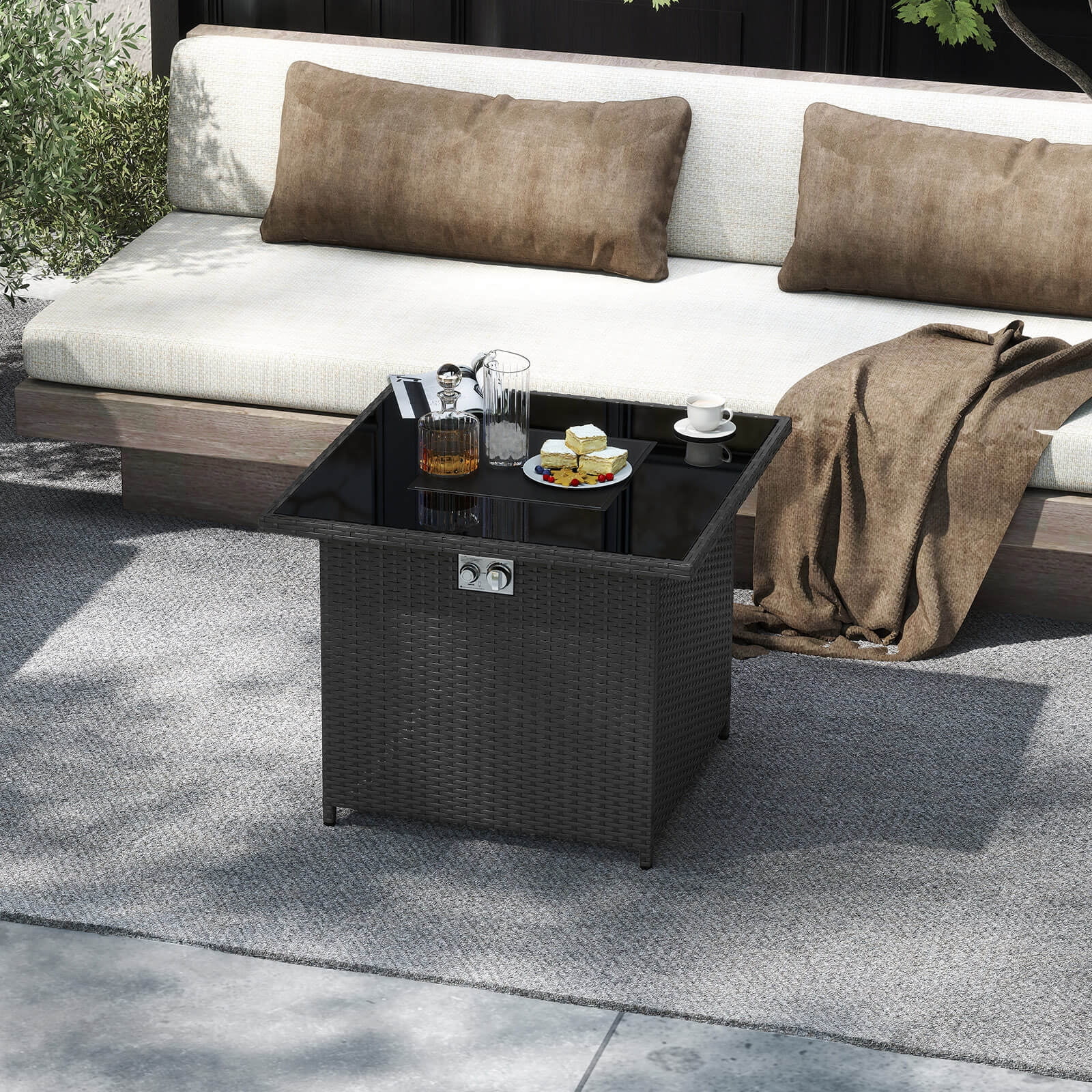 Costway 32.5" Propane Fire Pit Table Outdoor Wicker Gas Firepit with Stainless Steel Burner Black