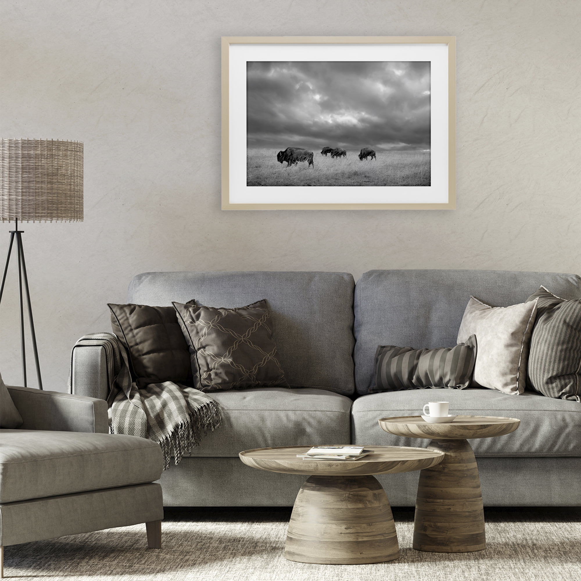 Stupell Industries Bisons Under an Autumn Sky Birch Framed Print Under Glass, design by Steve Toole