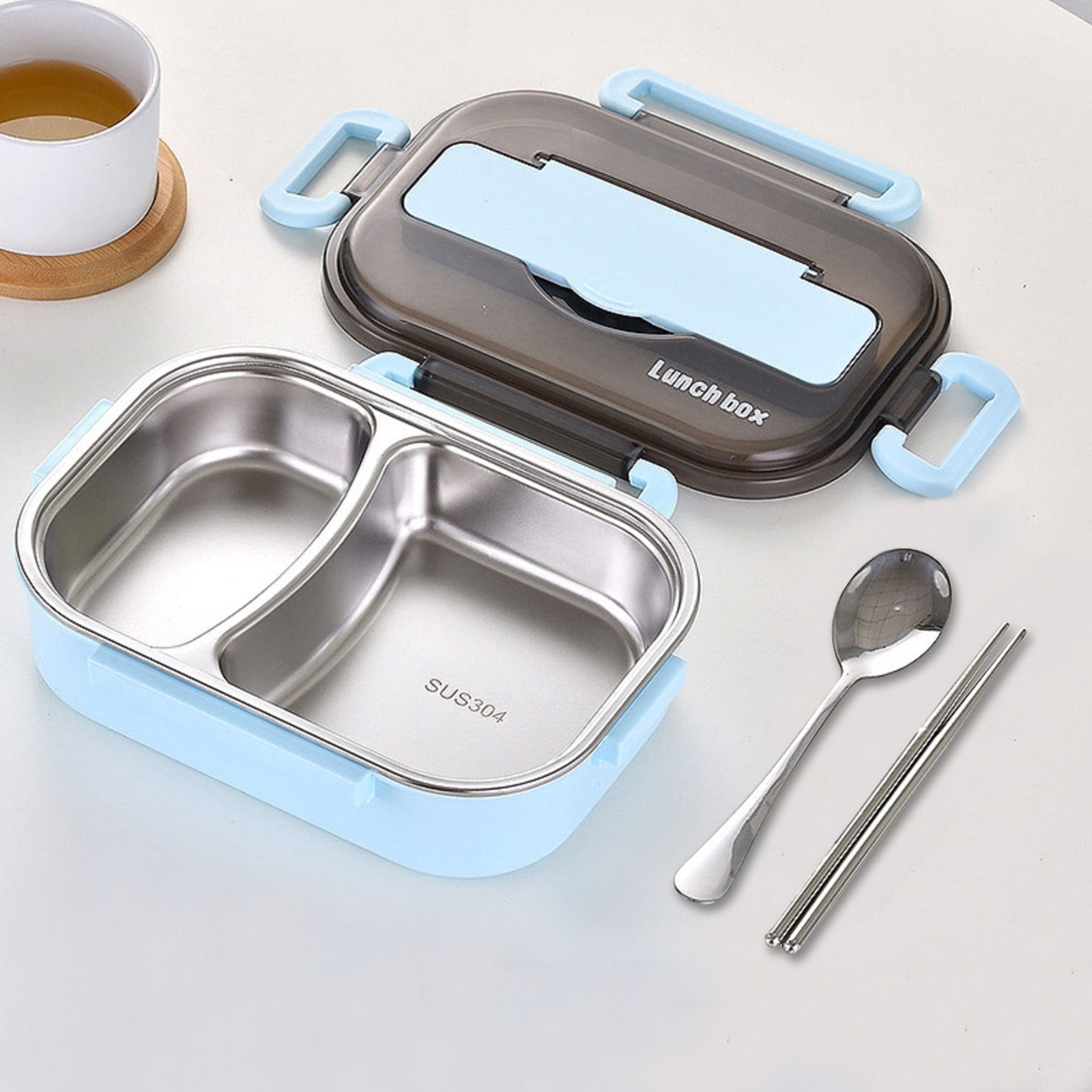 JoyHoop Insulated Bento Lunch Box, 2-Layer Portable Container for Picnic and Camping, BPA-Free Plastic, Blue, 9.45 x 8.66 x 4.72 Inches