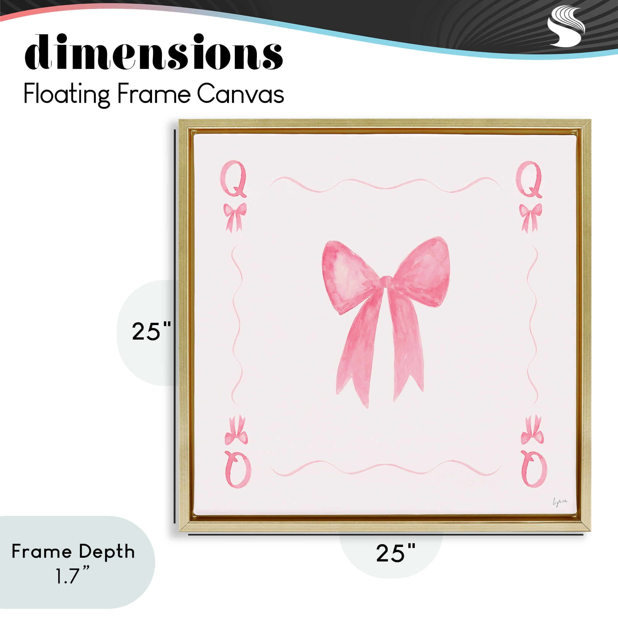 Stupell Industries Queen of Ribbons Card Gold Framed Floater Canvas Wall Art, design by Lucille Price