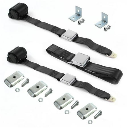 Airplane 2 Point Black Retractable Bench Seat Belt Kit With