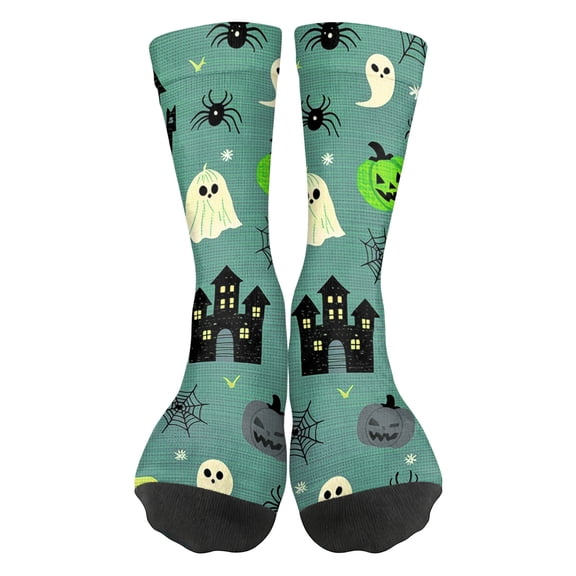 Fabrcox Halloween Socks Women Men Funny Ghost Pumpkin Socks Witch Graphic Spooky Novelty Mid Calf Men Crew Socks Green