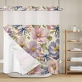 thumbnail image 6 of No Hook Shower Curtain with Snap in Liner, Oil Painting Style Spring Flowers Waterproof Fabric Bathroom Curtain Mesh Top Window, Dragonflies Floral Art Shower Curtains 72x72in, 6 of 9