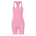 thumbnail image 4 of Usmixi Jumpsuits for Women Dressy Casual Soft Knitted Ribbed Slim Fit Workout Sports Halter Short Jumpsuits Summer Square Neck Sleeveless Solid Mini Formal Rompers Hot Pink l, 4 of 7