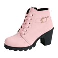 thumbnail image 2 of Willtoo Women’s Lace Up Chunky Heel Ankle Booties, Round Toe Side Zipper Lug Sole Fall Winter Short Boots Buckle Strap Arch Support Non Slip Comfort Office Travel Boots, 2 of 5