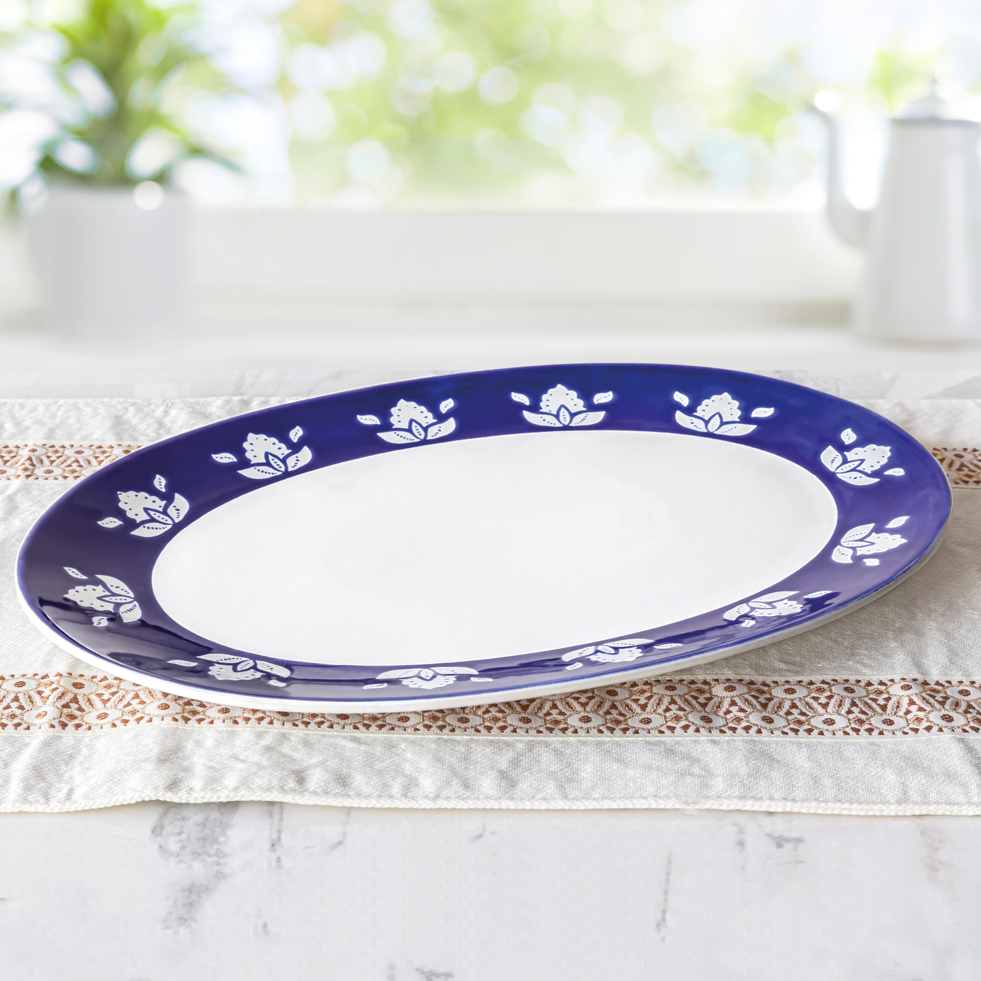 Sofia Home Large Oval Indigo Stoneware Serve Tray by Sofia Vergara
