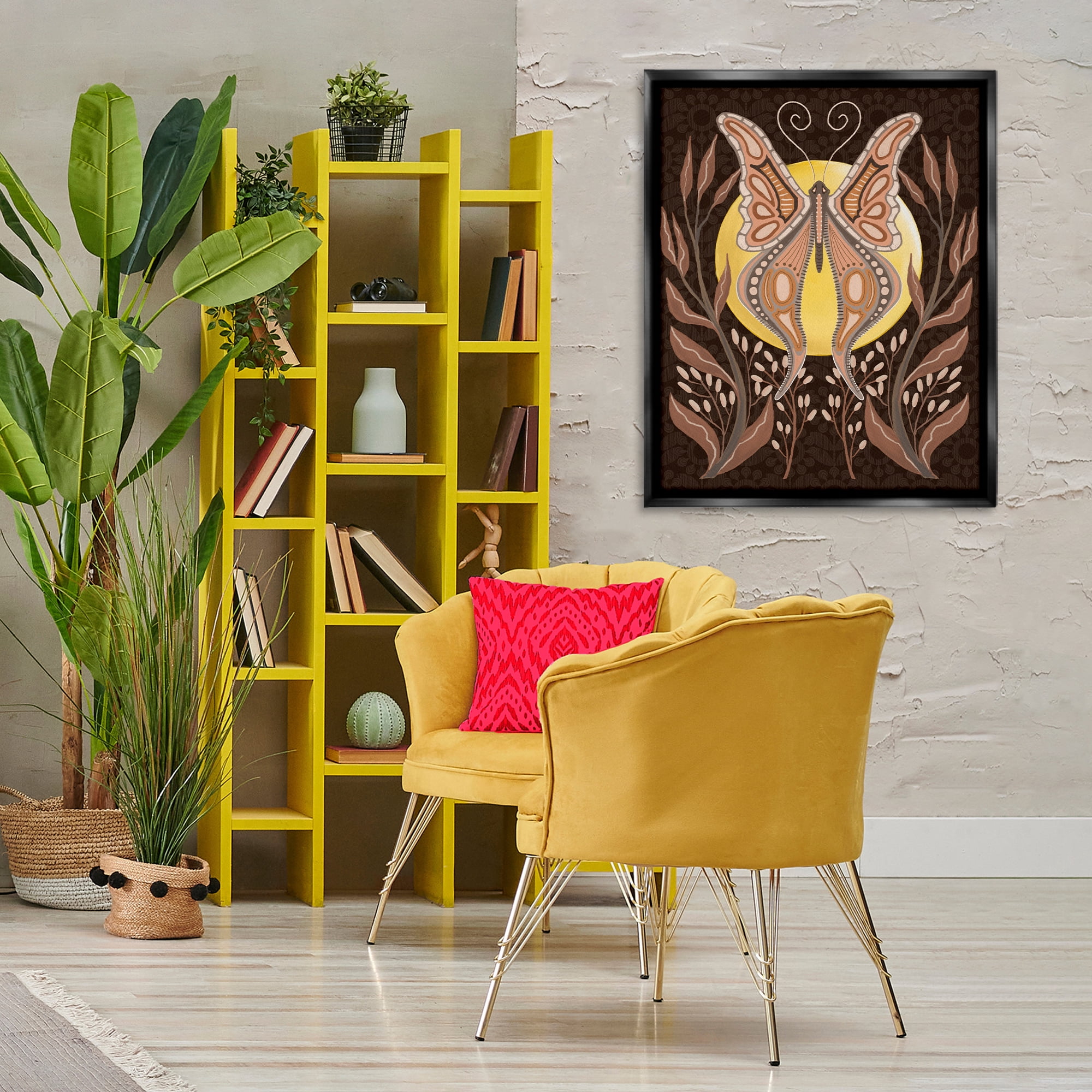 Stupell Industries Moth & Moon Botanicals Insects Painting Black Floater Framed Canvas Art Print Wall Art, 25 x 31