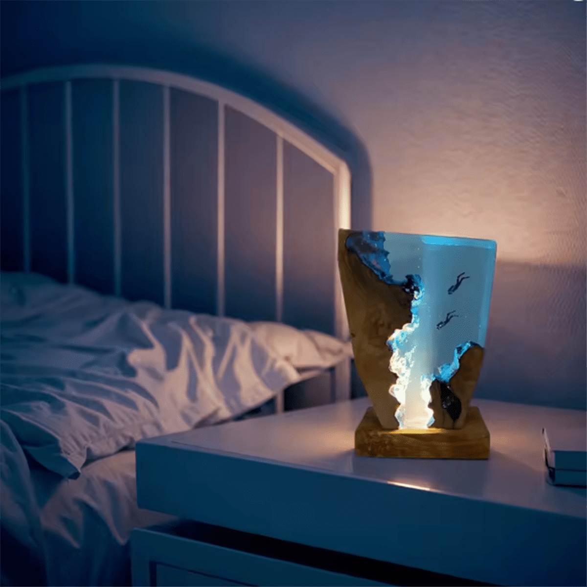 Seabed Exploration Organism Resin Table Light 2 Divers Resin Table Light Seabed Exploration Theme Night Light 8x5 Inches,1 x Seabed World Organism Resin Table Light