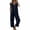 Navy, variant on Womens Linen Capri Jumpsuit Sleeveless V Neck Single Row Button Front Roll Cuff Ankle Hem Side Pockets Loose Fit Lightweight Breathable Relaxed Fit Casual One Piece Outfit