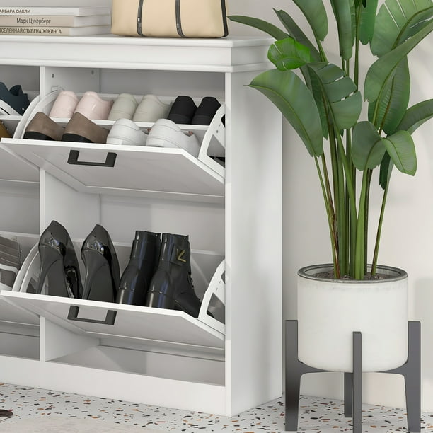 HOMCOM Narrow Shoe Cabinet for Entryway with Flip Drawers