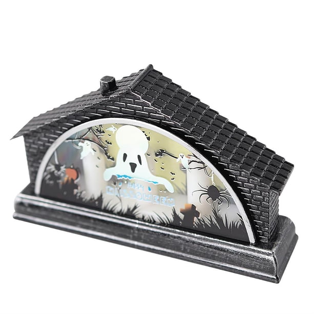 Inteprter Casa luminosa LED de Halloween exquisita construcción iluminada de Halloween edificio de luz Retro decorativo de Halloween para fiesta hogar de Kits de decoración para fiestas No. 4 Inteprter HA027563-04