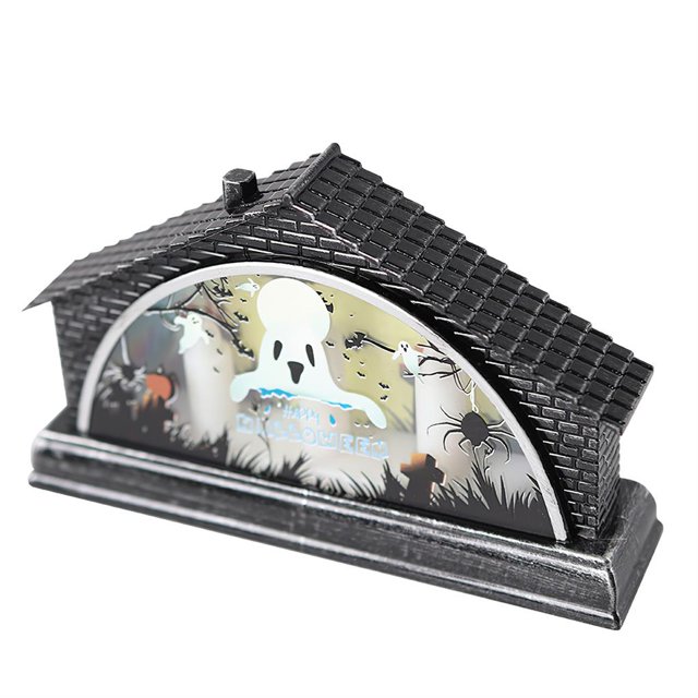 Casa Luminosa Led De Halloween Exquisita Construcción Iluminada De Halloween Edificio De Luz Retro Decorativo De Halloween Para Fiesta Hogar De Halloween Advancent HA027563-04