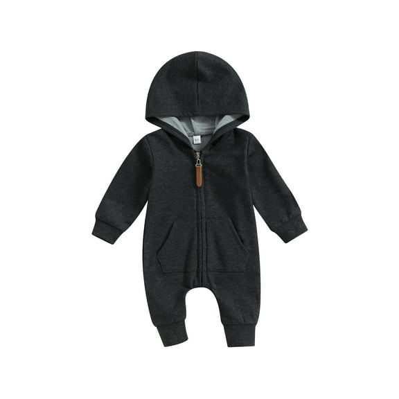Bagilaanoe Newborn Baby Girl Boys Fall Hooded Jumpsuits Solid Color Long Sleeve Bodysuit 3M 6M 12M Infant Zip Up One Piece Romper