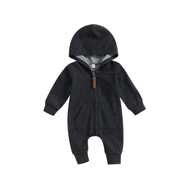 SUNSIOM Baby Boys Girls Fall Jumpsuits Long Sleeve Solid Color Zip Up Hooded Rompers Newborn Outfit