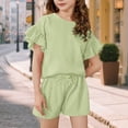 thumbnail image 5 of Grblisyd Girls Short Sets Cute Ruffle Short Sleeve T Shirts and Drawstring Elastic Waist Biker Shorts Fashion Set Ages 2-12 Years, 5 of 5