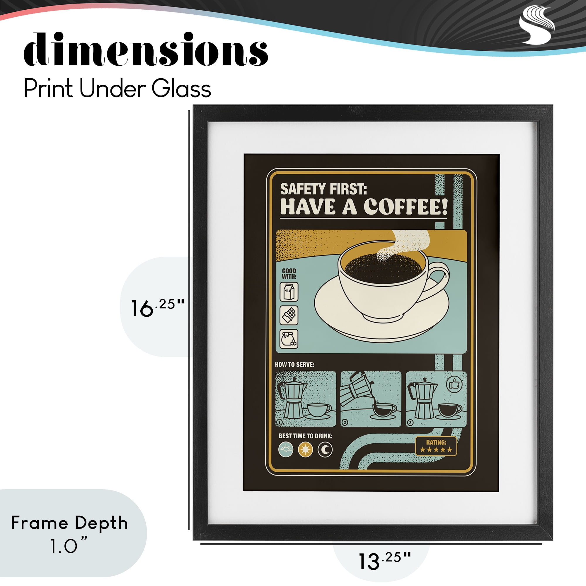 Stupell Industries Safety First Have A Coffee Black Framed Print Under Glass, design by Tobe Fonseca