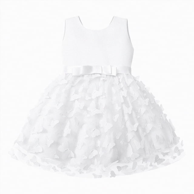 NIEWTR Robe à Volants en Tulle pour Filles Tout-Petits Robe d'Été Princesse Tutu Robe de Piscine Décontractée Vêtements pour Enfants (Blanc, 12-18m)