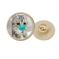 thumbnail image 1 of Broche de oro metálico circular Máscara triste gato expresión triste, 1 of 3