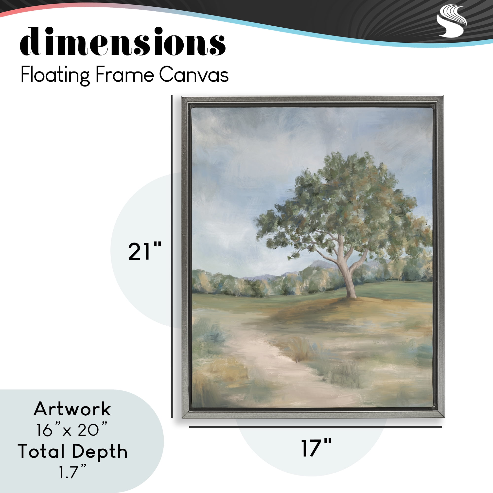 Countryside Tree Scenery Gray Framed Floater Canvas Wall Art, design by Leah Noel Art