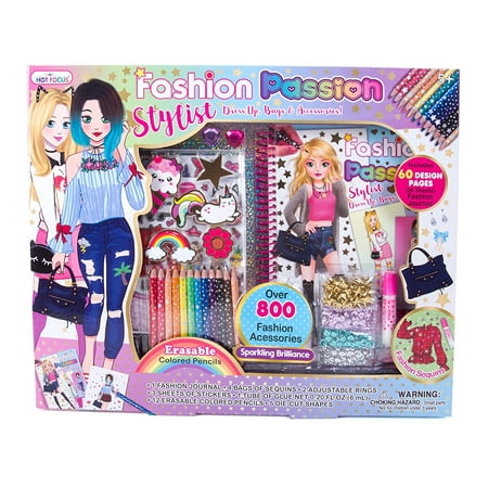 Hot Focus Fashion Stylist Kit Girls Fashion Design Sketchbook with 60 Design Pages and 12 Erasable Colored (Best Colored Pencils For Fashion Sketching)