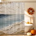 thumbnail image 3 of Blue Coastal Shower Curtain, Waterproof Shower Curtains for Bathroom, Abstract Brown Beach Vintage Modern Art Washable Fabric Bathtub Curtain Set Bath Decor with 12 Hooks Extra Long 72"x96", 3 of 8