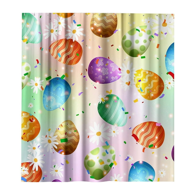 Vwrxbz Rideau de Douche de Pâques Polyester Imperméable Sans Perçage 12 Crochets Inclus