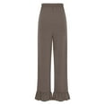 thumbnail image 6 of Stephy Womens Wide Leg Pants Drawstring Elastic High Waisted Ruffle Hem Palazzo Pants with Pockets, Brown, L, 6 of 9