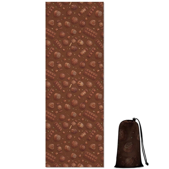 74x26 Inch Yoga Towel, Sweat Absorbent Non-Slip Mat for Hot Yoga, Pilates & Fitness,Cartoon Chocolate Candy Dark Brown Vintage Pattern