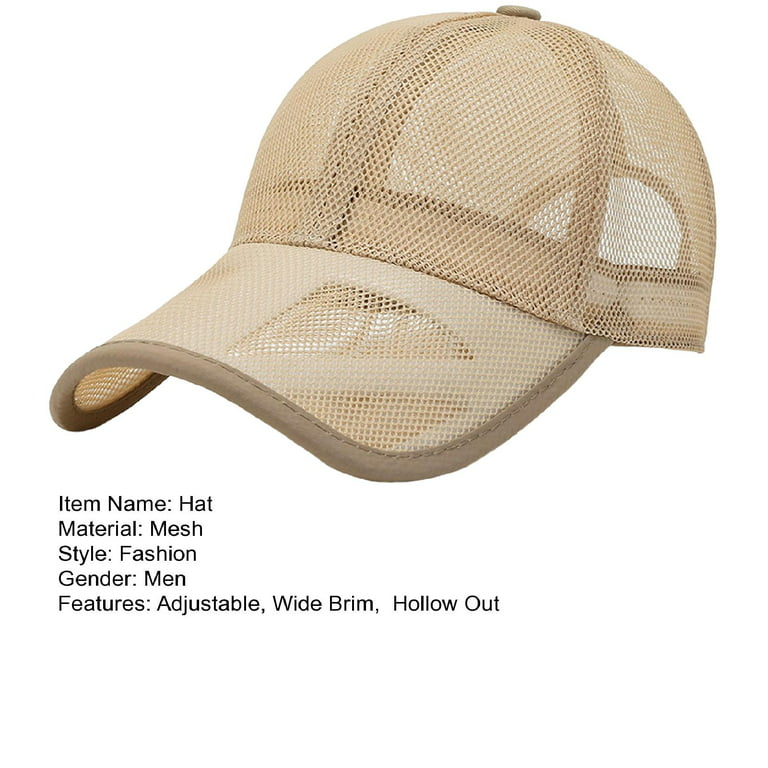 rygai Men Baseball Hat Hollow Out Mesh Super Breathable Solid Color Long  Brim Sunshade Anti-UV Outdoor Travel Summer Peaked Hat Headwear,Khaki