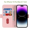 thumbnail image 6 of Crossbody Wallet for iPhone 15 Pro Max Case with Adjustable Lanyard Strap Credit Card Holder 6.7",PU Leather Handbag Purse Kickstand Make Up Mirror Cover Case for Men Women Girl,Pink, 6 of 14