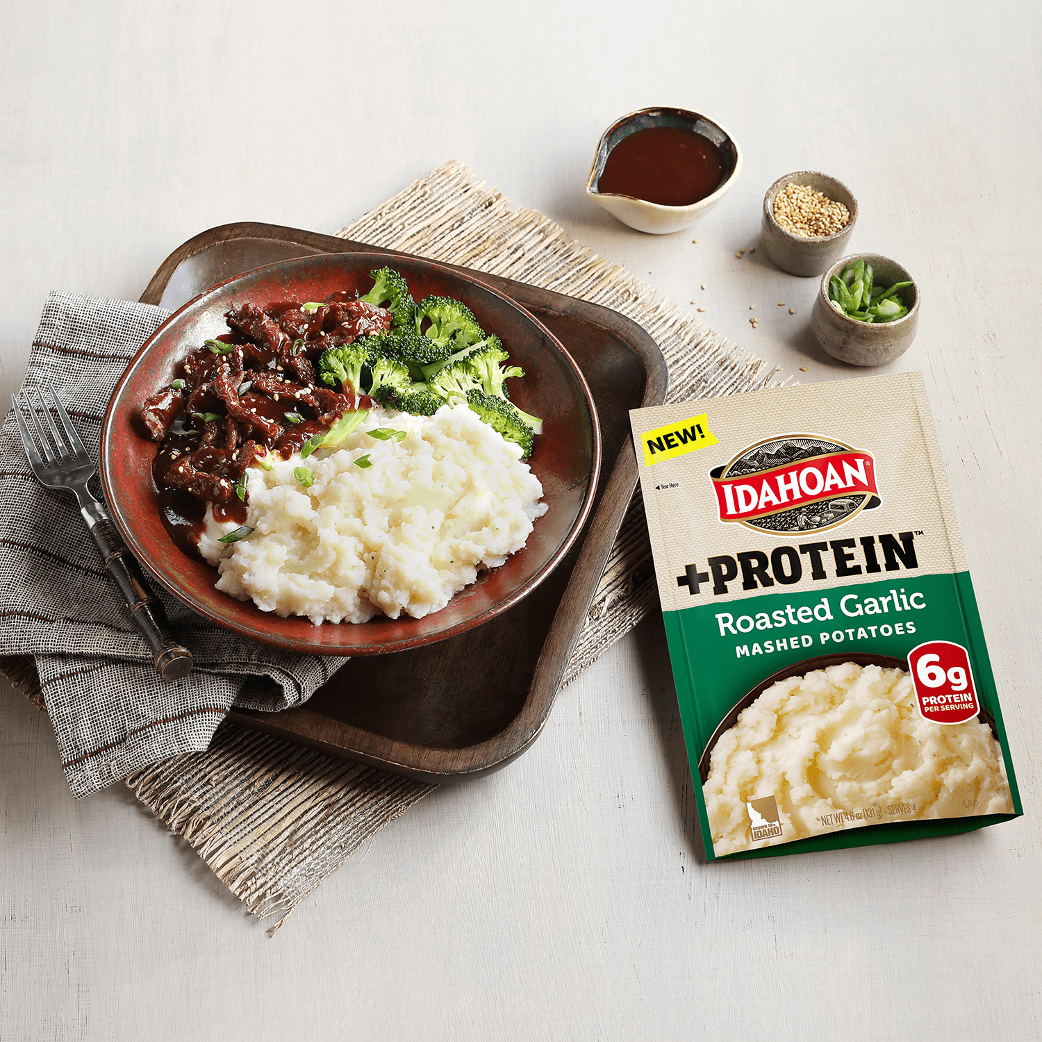(10 pack) Idahoan Roasted Garlic +Protein Mashed Potatoes, 4 servings