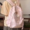 thumbnail image 4 of Striped Bow School Backpack, Chic Backpack with Drawstring Side Pocket, Nylon Waterproof Bookbag for College Shopping Travel, Pink, 4 of 6