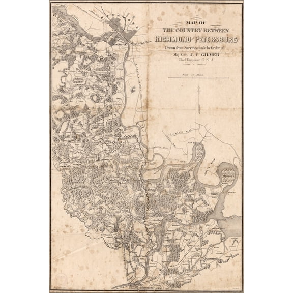 24"x36" Gallery Poster, Map of Richmond & Petersburg virginia 1864