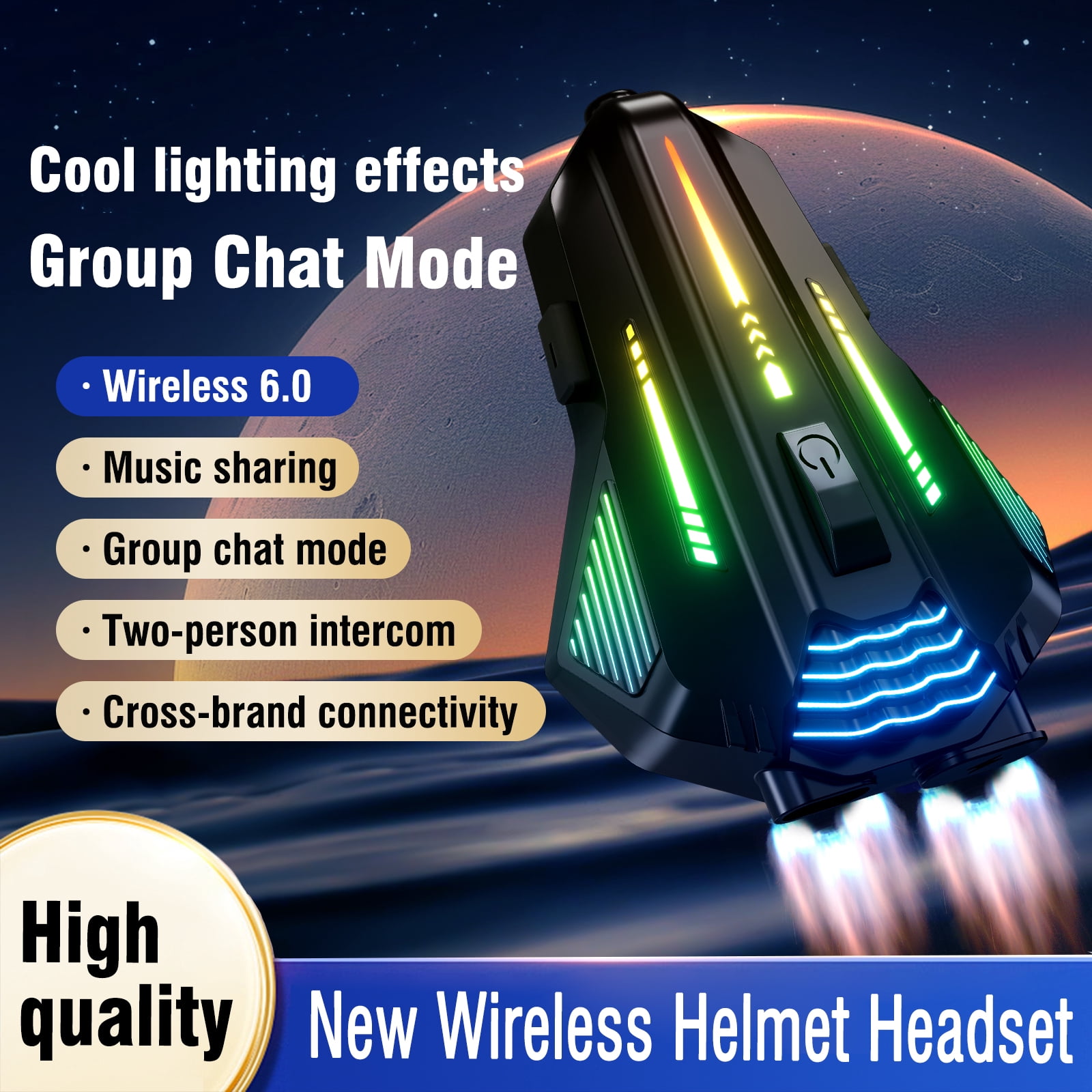 Motorcycle Helmet Bluetooth Speakers Headset, 2-Way Helmet Intercom System Headphone with 2 Type Mics, TF Card Slot, Hands-Free FM Music/Call, 1000mAh Battery, IPX6, Noise Cancellation
