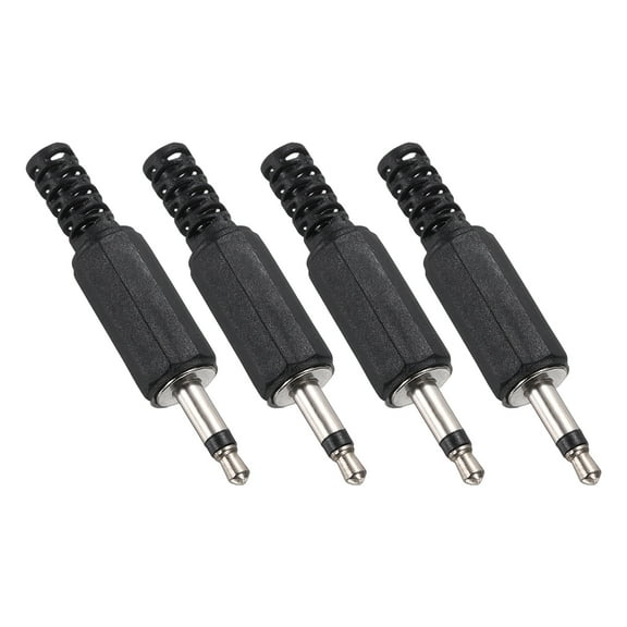 Uxcell 4 Pcs 1/8" TS Audio Male Plug, 3.5mm Mono Jack Plug Adapter Replacement, 1 Pole Solder Jack Cable Connector for Speaker Microphone Guitar (Black)