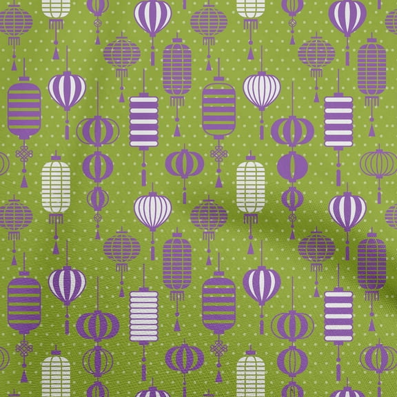 oneOone Polyester Spandex Green Fabric Asian Chinese Lamps Sewing Fabric By The Yard Printed Diy Clothing Sewing Supplies 56 Inch Wide