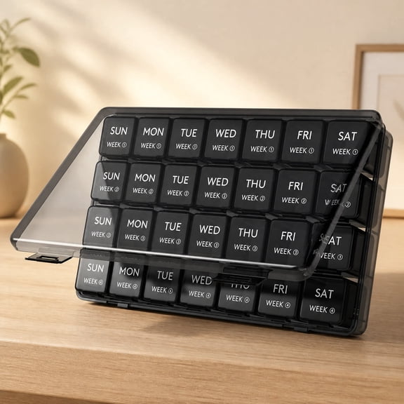 Norcho 28 Day Monthly Pill Organizer, Large Compartment Medicine Box, Black