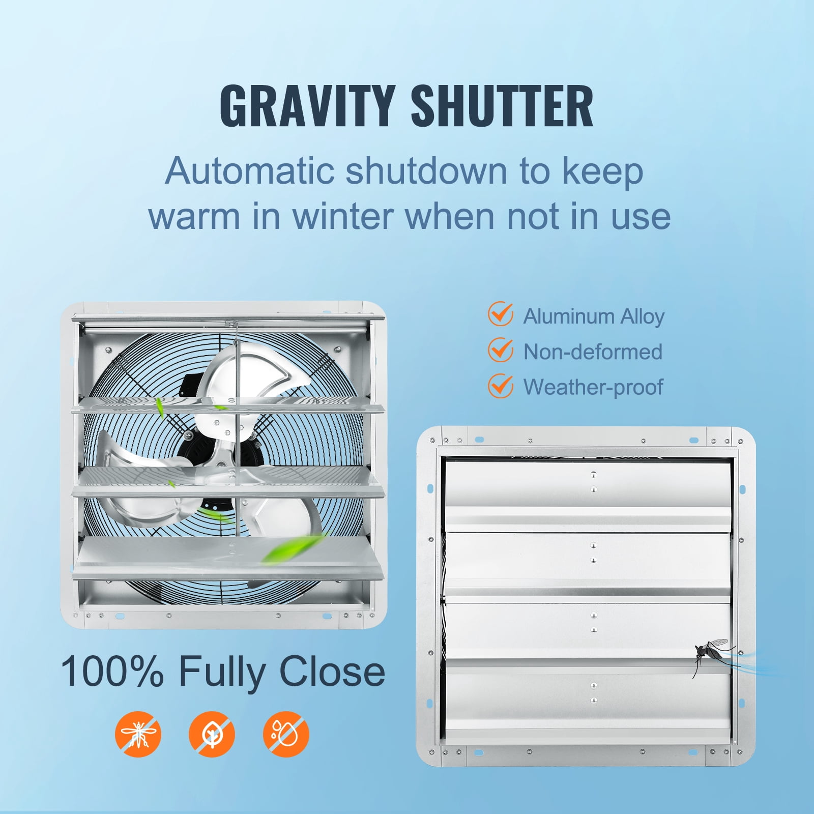 SKYSHALO 16" Aluminum 2000 CFM Shutter Exhaust Fan with 1450 RPM Speed for Shops, Silver