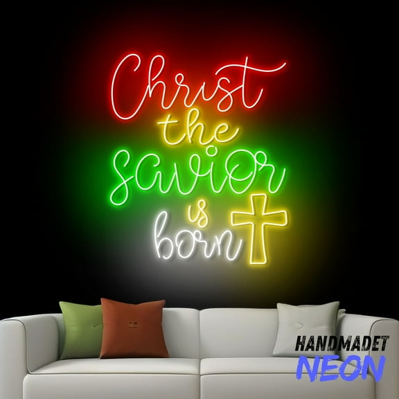 Handmadetneonsign Christ The Savior Is Born Neon Sign, Christian Christmas Led Sign, Religious Holiday Nativity Decor 81299