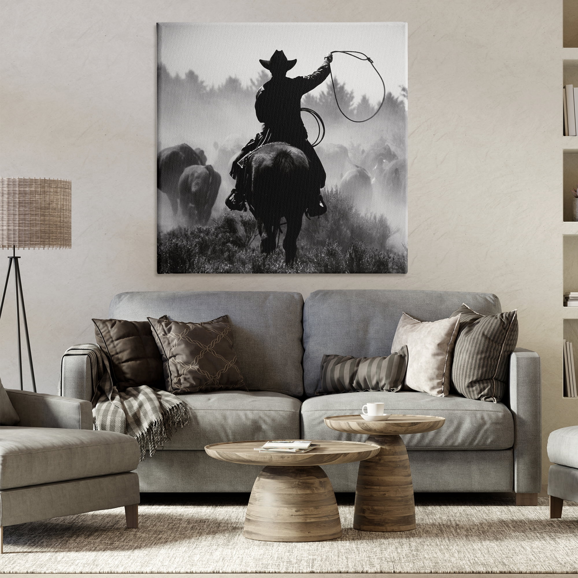 Stupell Industries Cowboy Swinging Lasso People Photography Wrapped Canvas Art Print Wall Art, 36 x 36