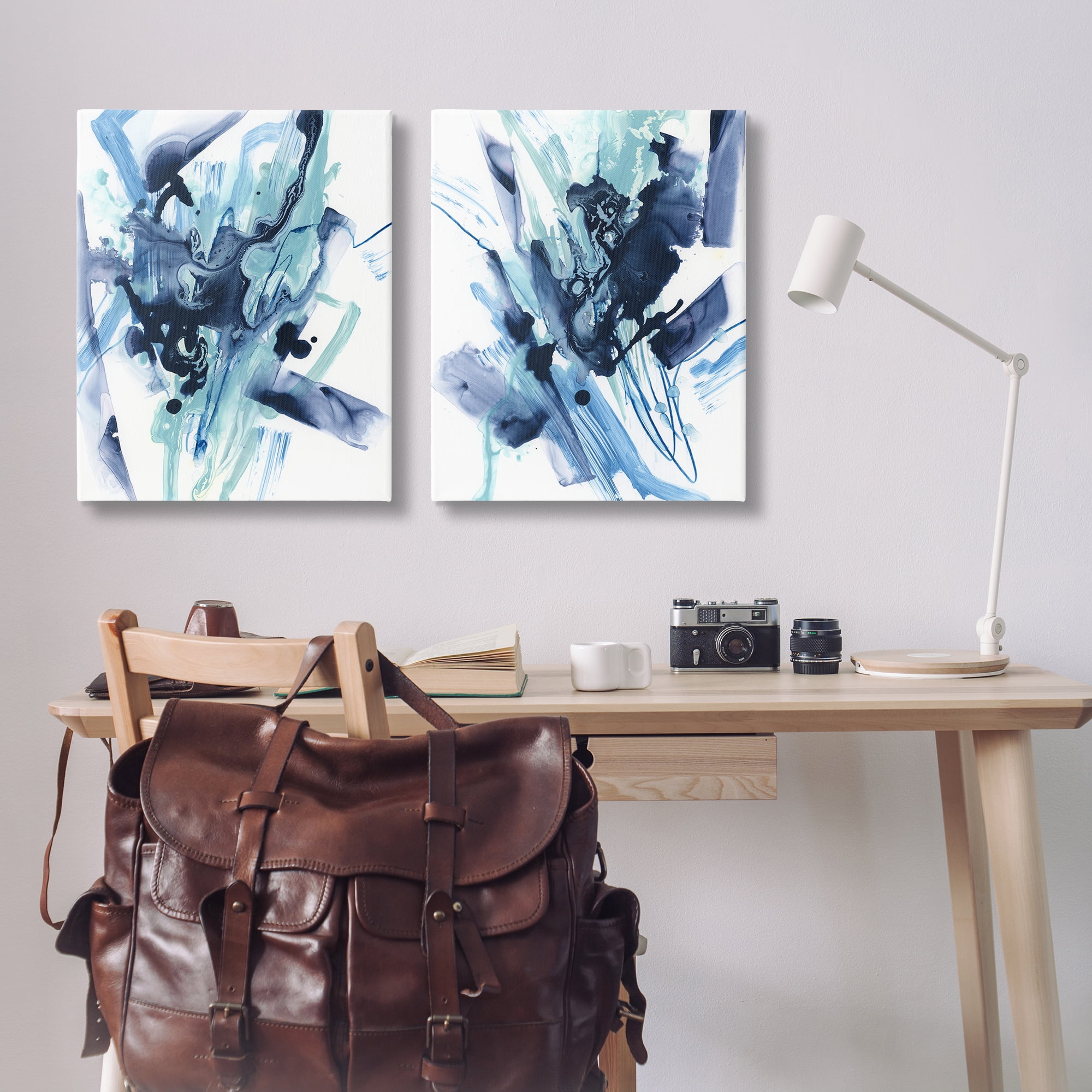 Stupell Industries Abstract Blue Splash Abstract Painting Wrapped Canvas Art Print Wall Art, 24 x 30, Set of 2