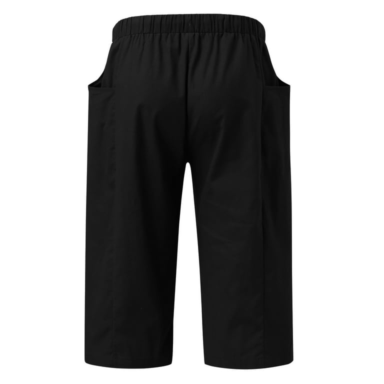 Fesfesfes Clearance Men Summer Drawstring Pants Elastic Solid Color Capri  Pants Loose Casual Crop Pants 