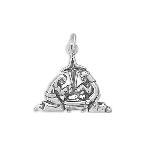Nativity Christmas Manger Charm Sterling Silver