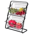 thumbnail image 4 of Estante De Almacenamiento De Hierro De Alta Con Gran Capacidad Cesta De Almacenamiento De Montaje De Doble Capa Resistente A La Oxidación Para Organizador De Condimentos De Cocina Frutas Noticed HA019910-00, 4 of 5