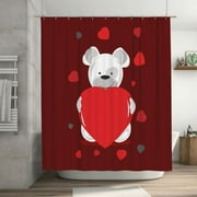 Romantic Bear Heart Pattern Shower Curtain, Valentine Love Waterproof Bath Curtains for Bathroom Decorations, 72 x 72 inches