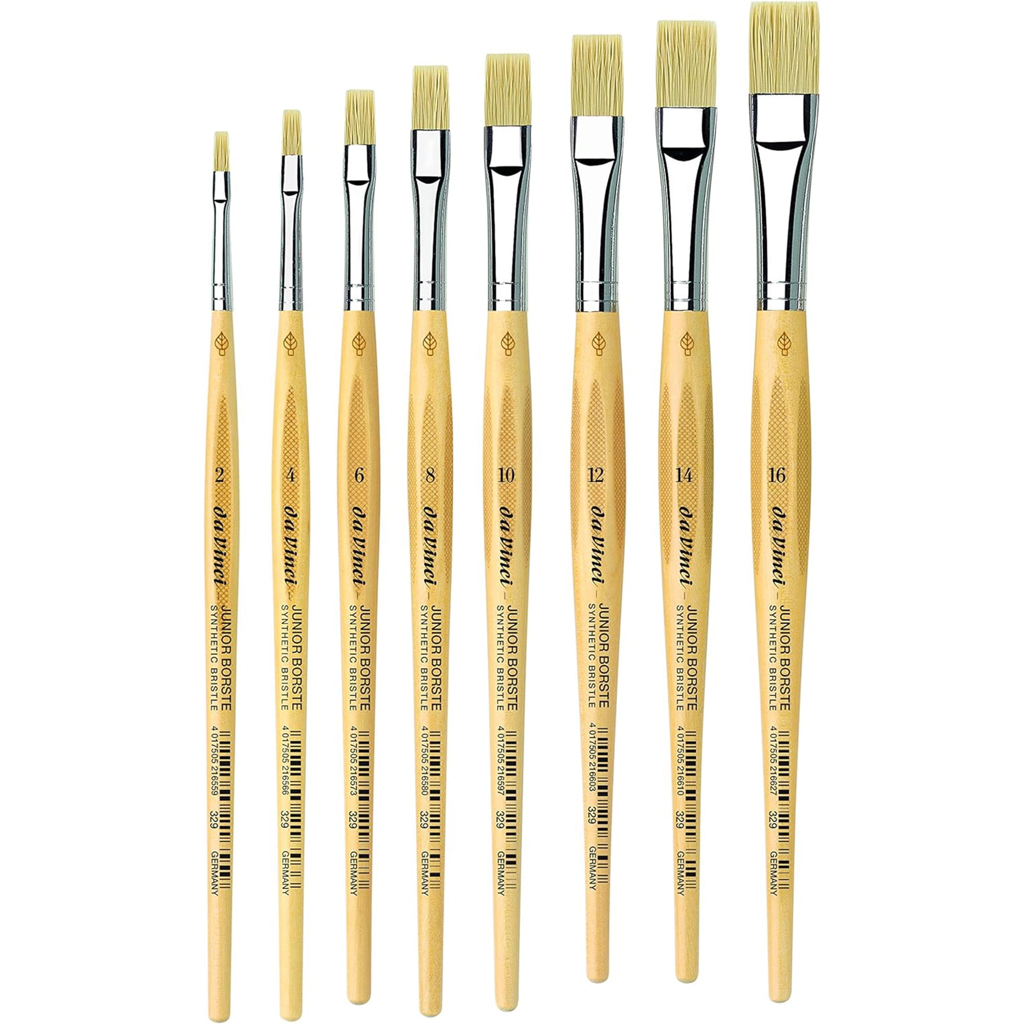 da Vinci JUNIOR BORSTE Synthetic Student Brush, Synthetic, All Paint Types, Flat, Series 329, Assorted Sizes, 8 Brush Set