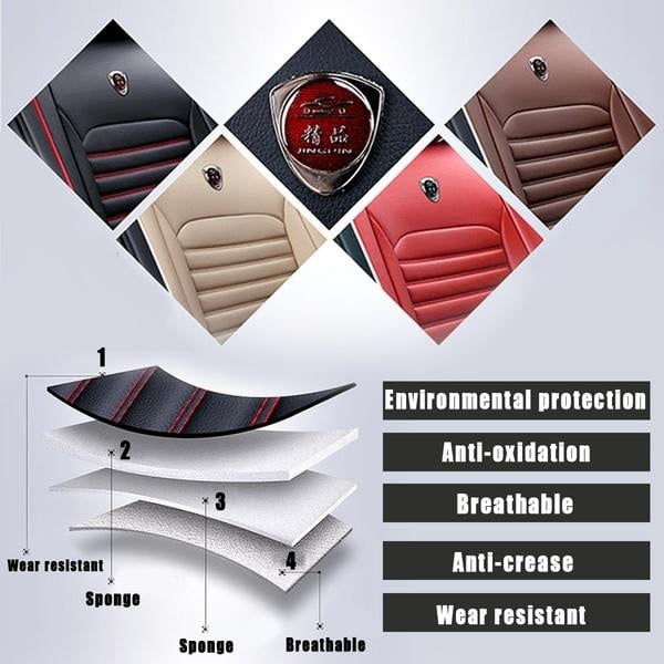 Luxury Breathable Car Seat Covers, Universal 5D PU Leather Front Seat Protectors Compatible with Airbag Protector for Most Cars SUVs Trucks（Black Red,1PC）