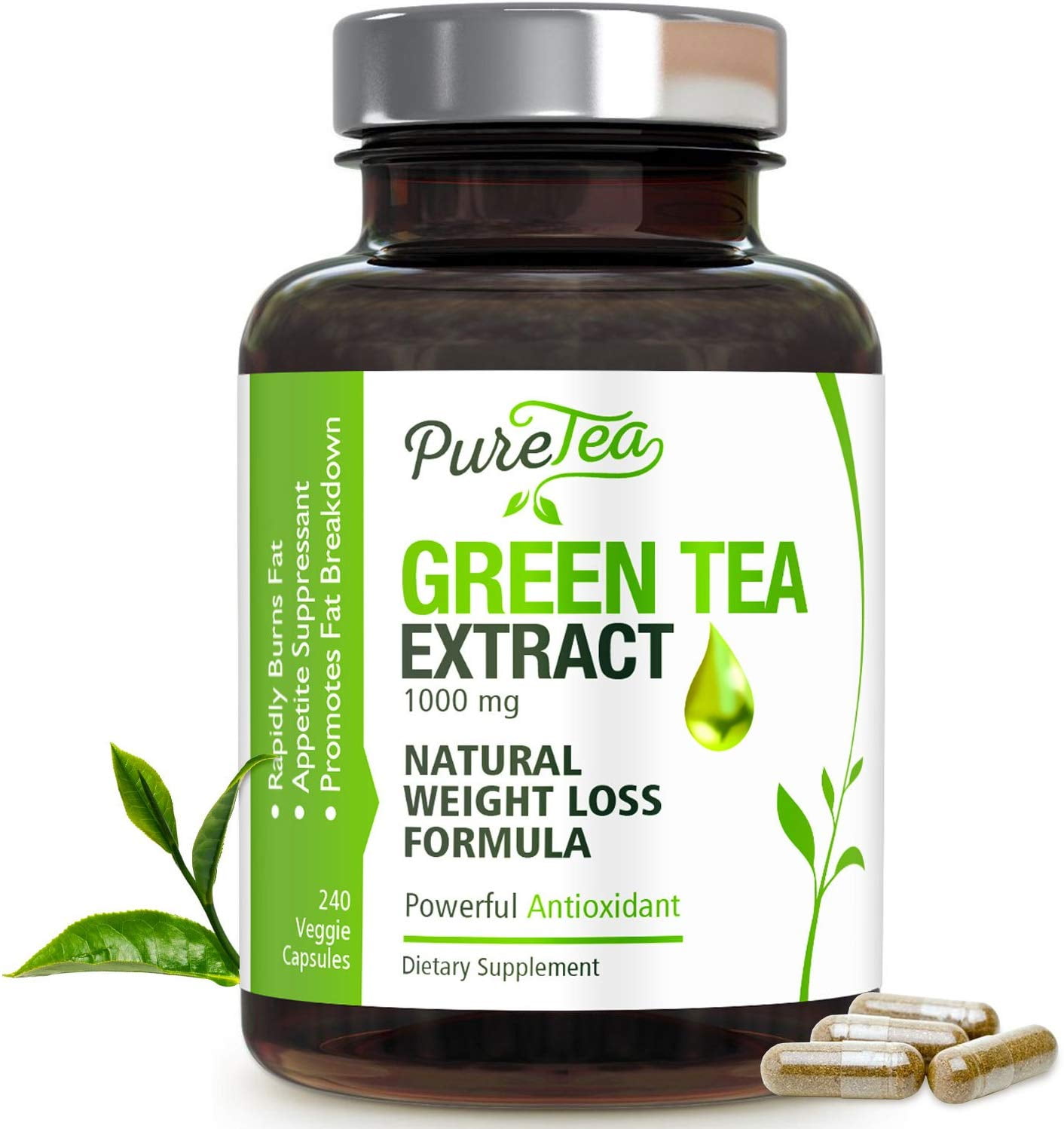 PureTea's Green Tea Extract Metabolism Booster w/EGCG for Weight Loss