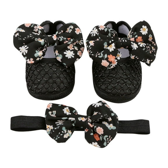 Kureaily 0 To 1 Year Old Baby Shoes Hair Band Set Cute Bow Shoes 3 5 7 9 Months Soft Soled Walking Shoes 12 Month Old Shoes Size 9 Toddler Boy Shoes 0-3 Months